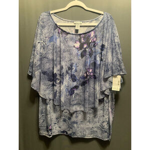 B27-Women's Catherines Top Size 3X plus size Blue Purple Floral